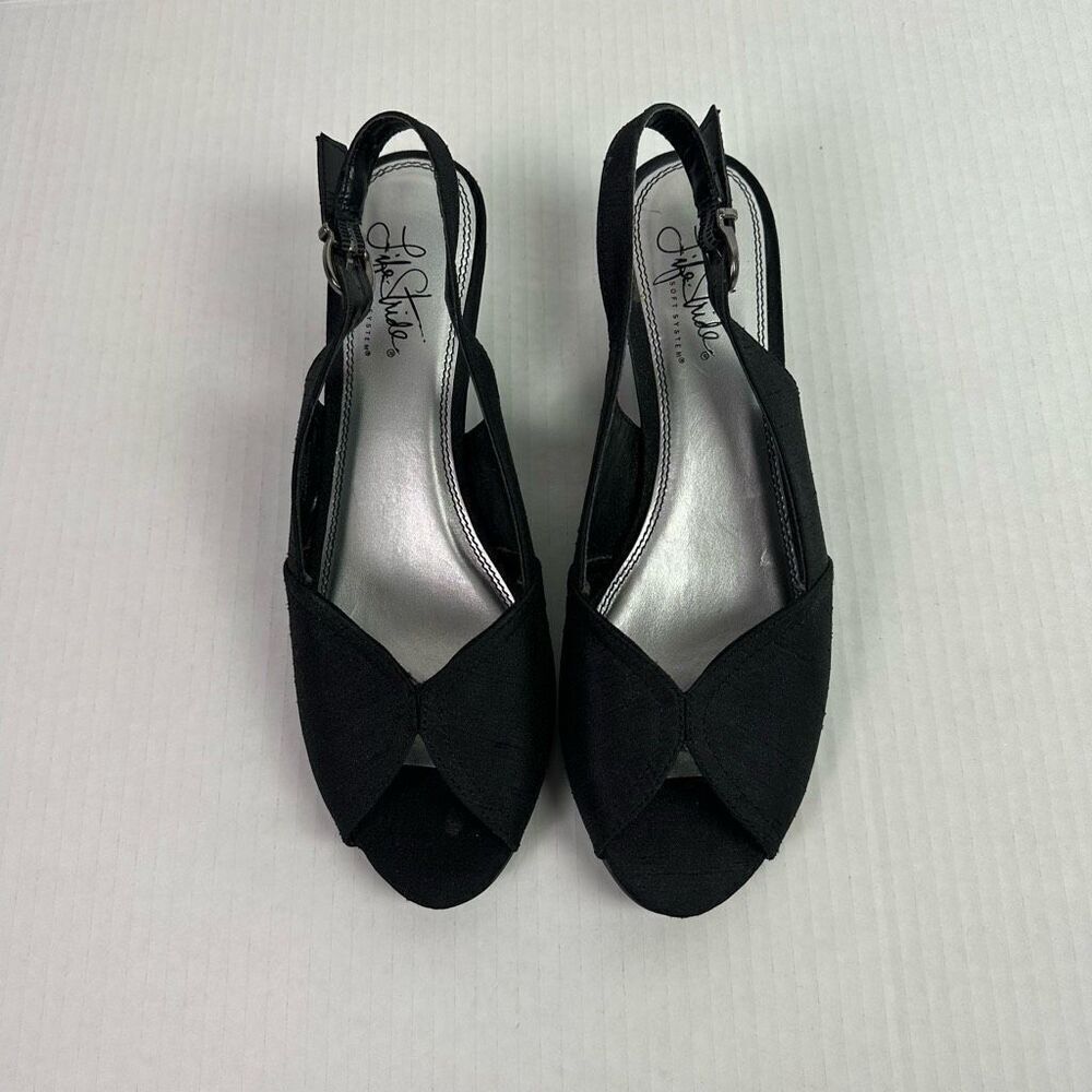 LifeStride Black Wedge Fabric Sandal size 7.5